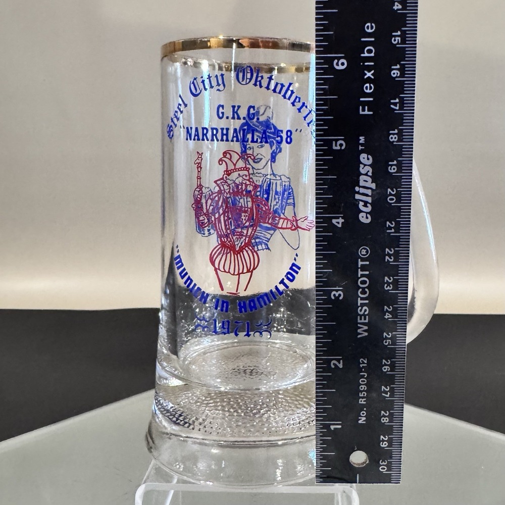 Vintage 1971 Gold Rim Clear Glass Weighted Textured Base Oktoberfest Beer Mug - Picture 7 of 9